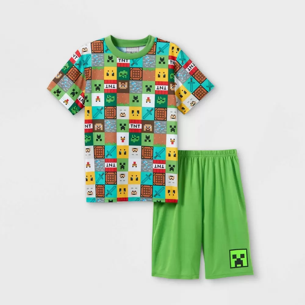 Photo 1 of Boys' Minecraft 2pc Short Sleeve Top and Shorts Pajama Set - Green SIZE S
