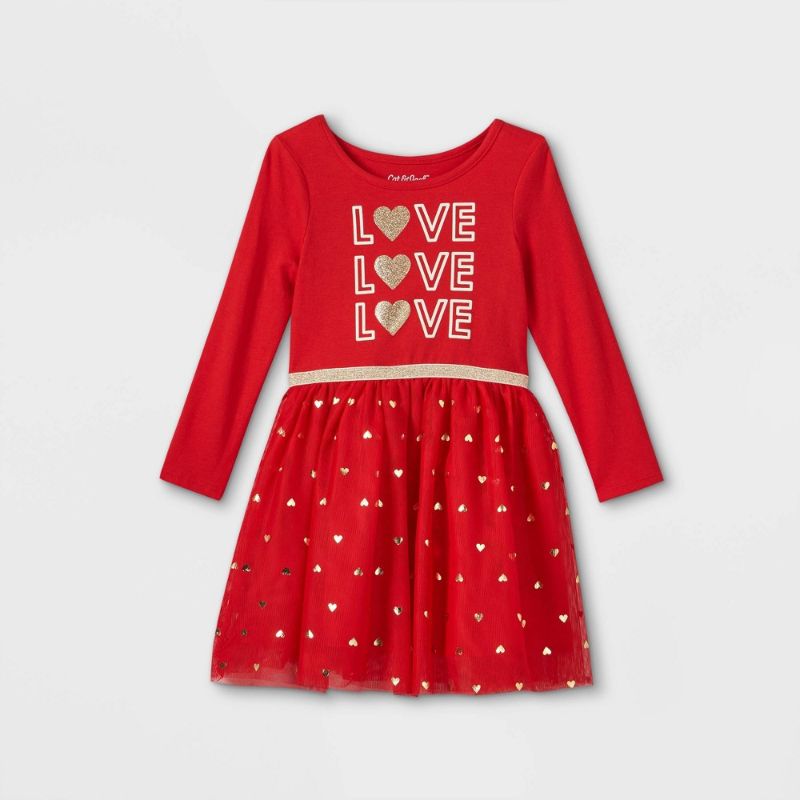 Photo 1 of 2 COUNT OF Toddler Girls' 'Love' Glitter Tutu Tulle Long Sleeve Dress - Cat & Jack Red 4T
