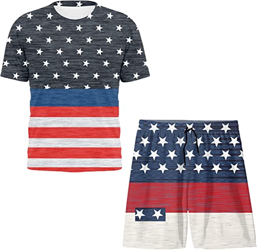 Photo 1 of Boys Swimwear Sets Beach Quick Dry Swimsuit Trunks Two Piece Short Sleeve Swim Shirt & Swim Shorts Outfit Bathing Suit Swim Set, Patriotic 4th of July Stars Stripes USA Flag, 
Small
