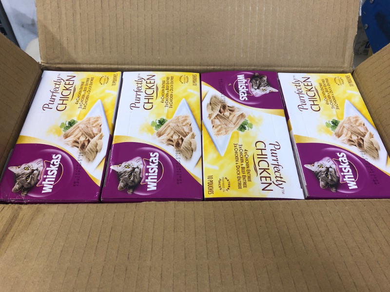 Photo 2 of  WHISKAS PURRFECTLY Chicken Variety Pack Wet Cat Food, 3 Oz.
4 PACKS OF 10
BB 11/04/2022