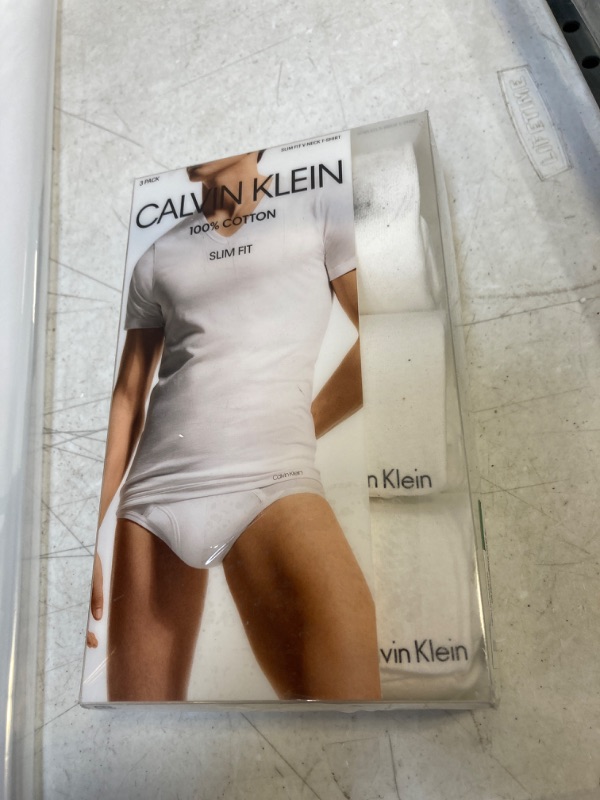 Photo 2 of Calvin Klein Men's 100% Cotton T-Shirt Packs V-Neck PACK OF 3 White - Short Sleeve Slim Fit Vneck SIZE LARGE