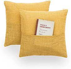 Photo 1 of  Pack of 2 Throw Pillow Covers 18x18 in, Modern Square Throw Pillow Cases with Pocket Decorative for Home Couch Sofa Bedroom Chair (Burgundy, 18X18 inch) Mustard 18X18 inch