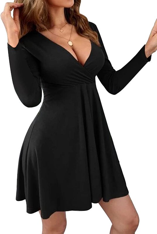 Photo 1 of Aoysky Women's Long Sleeve Dress Deep V Neck High Waist Sexy Above Knee Length Short Dresses SIZE UNKNOWN 
