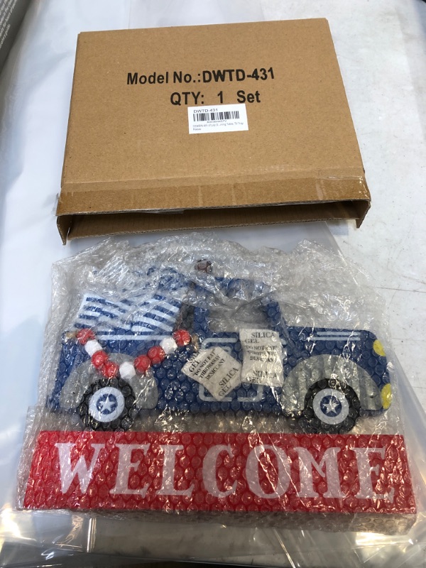 Photo 2 of  4th of July Decor, Fourth of July Wood Large Size Truck Blocks with America Flag, Patriotic Decorations for The Home, Farmhouse Decor for Fireplace, Memorial Day Decorations, Coffee Table 9.5" X 7"
