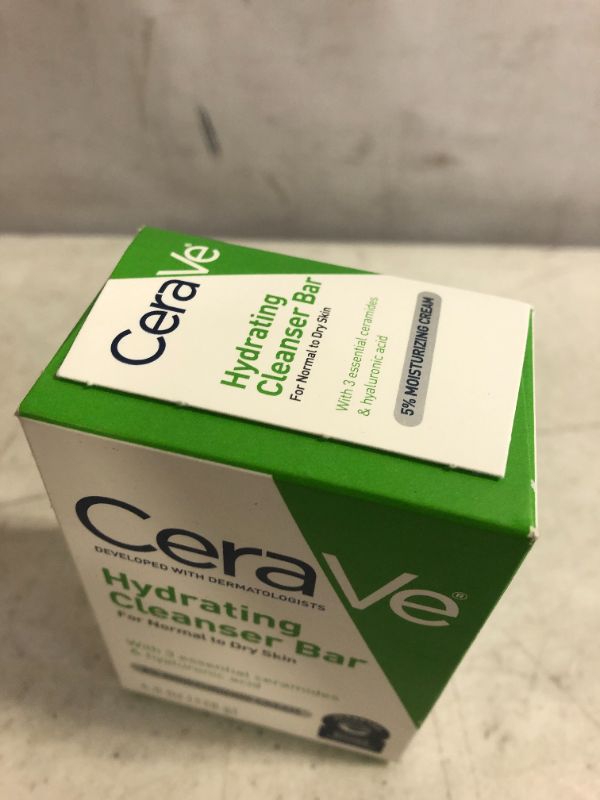 Photo 3 of CeraVe Hydrating Cleanser Bar | Soap-Free Body and Facial Cleanser with 5% Cerave Moisturizing Cream | Fragrance-Free | Single Bar, 4.5 Ounce
FACTORY SEALED 