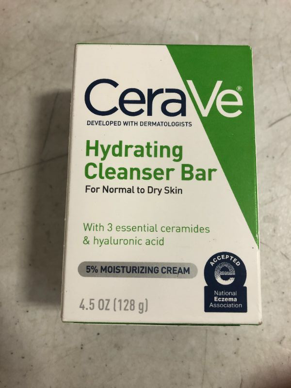 Photo 2 of CeraVe Hydrating Cleanser Bar | Soap-Free Body and Facial Cleanser with 5% Cerave Moisturizing Cream | Fragrance-Free | Single Bar, 4.5 Ounce
FACTORY SEALED 