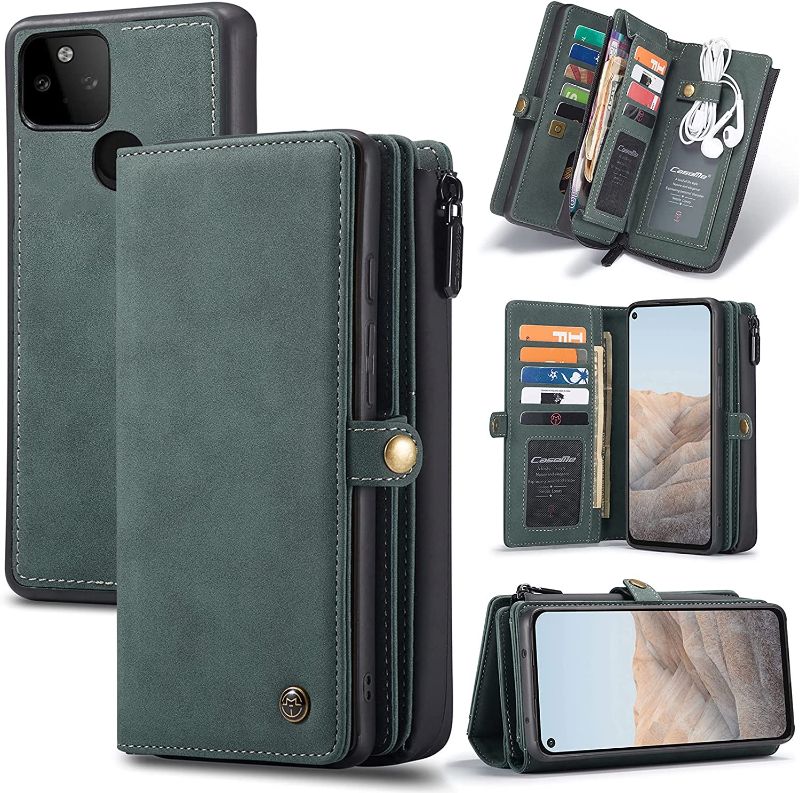 Photo 1 of Kowauri Wallet Case for Google Pixel 5A 5G,Zipper Purse Folio Magnetic Leather Wallet Protection Card Slot Holder Detachable Slim Magnetic Back Cover Case for Google Pixel 5A 5G 2021 (Teal)
