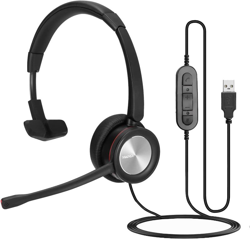 Photo 1 of USB Headset with Noise Cancelling Microphone, Mono Computer Headphone for Call Center Office Business PC Softphone Calls Microsoft Teams Skype Chat, Clear Voice for Voice Recognition, Comfortable
