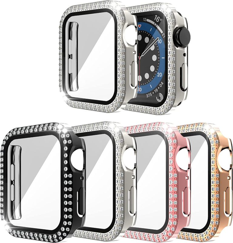 Photo 1 of 4Pack Compatible with Apple Watch SE 6/5/4 40mm Waterproof Case?360 Full-Body Protection Screen Bling Crystal Plate PC case Protection Frame (Black+Silver+Rose Gold+Pink, 40MM)
