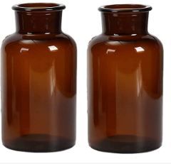 Photo 1 of 2 Pieces Amber Glass Vases. 6.3x3.2 in Apothecary Jars. Decorative Bottles, 5 M for Flower, Vintage Medicine Bottles: Decor Centerpiece, Wedding, Bridal Shower. (Amber 5M)