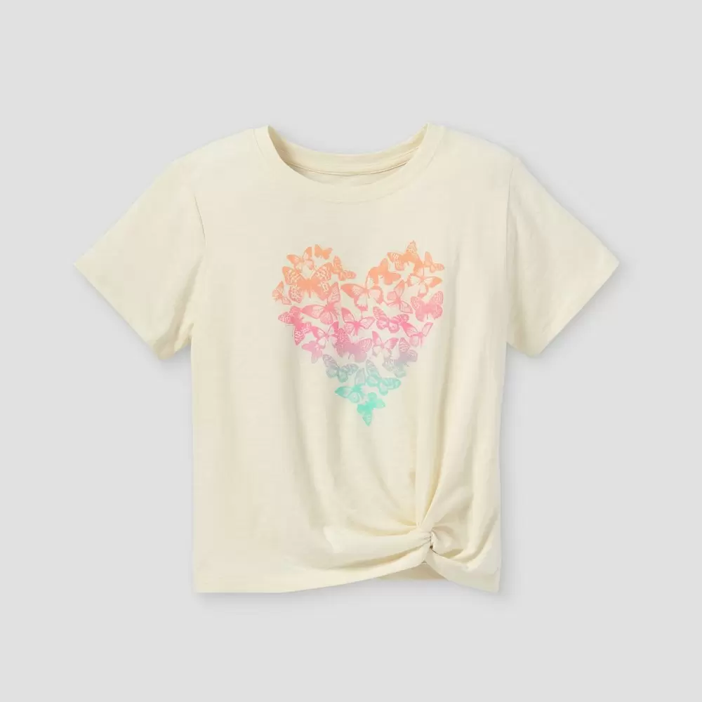 Photo 1 of Girls' 'Butterfly Heart' Short Sleeve Graphic T-Shirt - Cat & Jack Cream M, Ivor
