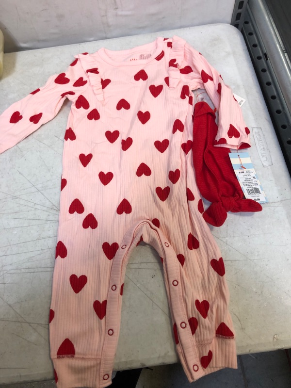 Photo 2 of Baby Girls' Heart Rib Romper with Headband - Cat & Jack Pink 6-9M
