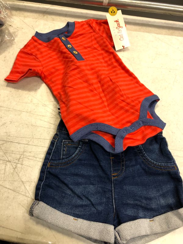 Photo 2 of Baby Boys' Denim Shorts Suspender Set - Cat & Jack™ Coral Red
 6-9M
