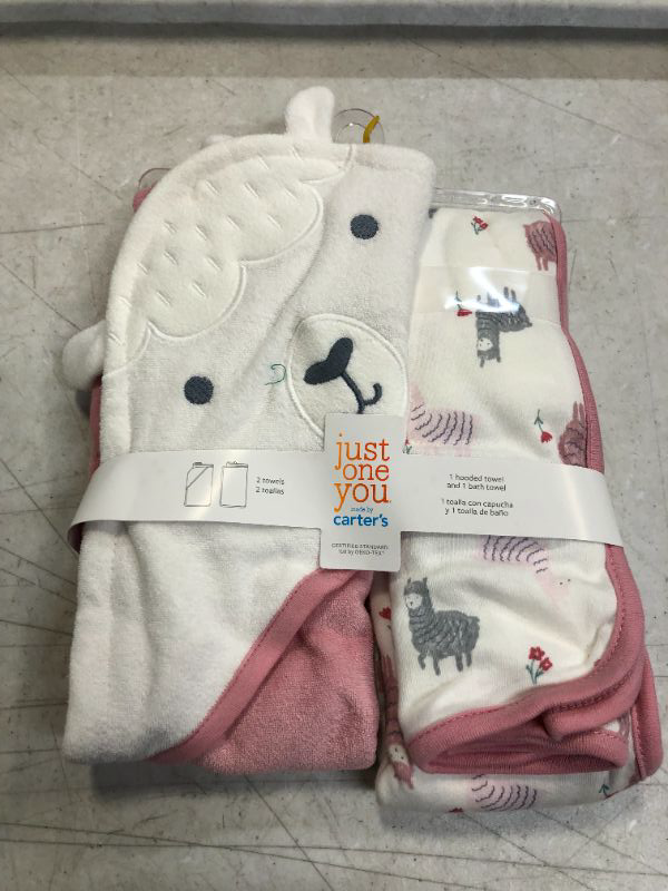 Photo 2 of Baby Girls' Llama Hooded Bath Towel - Just One You® Made by Carter's Pink/White
