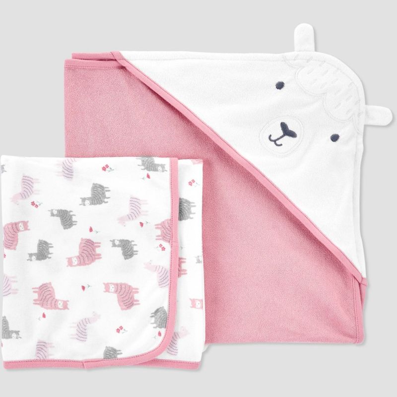 Photo 1 of Baby Girls' Llama Hooded Bath Towel - Just One You® Made by Carter's Pink/White
