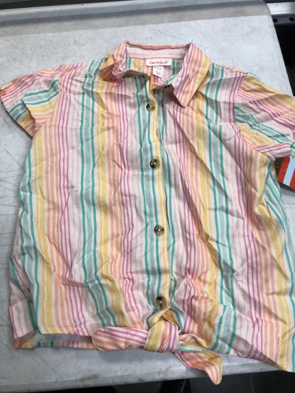 Photo 2 of Girls' Button-Down Tie-Front Short Sleeve Woven Shirt - Cat & Jack™ M 7/8
