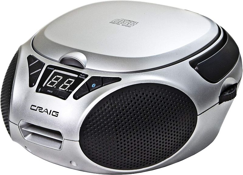 Photo 1 of Craig Portable Top-Loading Stereo CD Boombox with AM/FM Stereo Radio and Bluetooth Wireless Technology in Silver | LED Display | Programmable CD Player | CD-R/CD-W Compatible | AUX Port |
