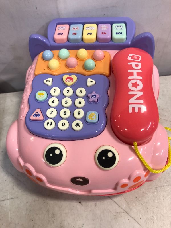 Photo 2 of Baby Phone Toy,Baby Toy Phone Cartoon Baby Piano Music Light Toy Children Pretend Phone, Kids Cell Phone Girl with Light Parent-Child Interactive Toy Gift Game Boy Girl Early Education Gift Pink
