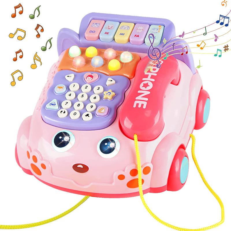 Photo 1 of Baby Phone Toy,Baby Toy Phone Cartoon Baby Piano Music Light Toy Children Pretend Phone, Kids Cell Phone Girl with Light Parent-Child Interactive Toy Gift Game Boy Girl Early Education Gift Pink
