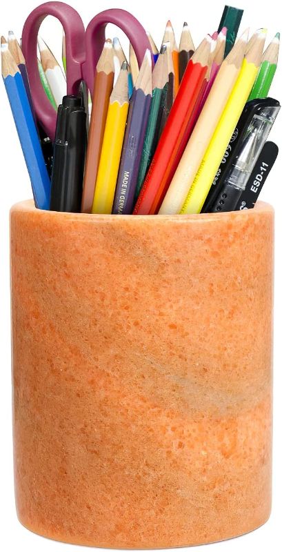Photo 1 of Marble Pen Holder, Stand for Desk Marble Pattern Pencil Cup for Kids Durable Ceramic Desk Organizer Ideal Gift for Home, Office?sunset red)
