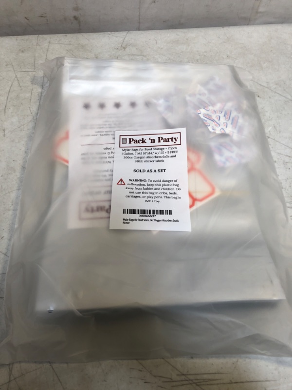 Photo 2 of 25pcs Mylar Bags for Food Storage with Oxygen Absorbers (x30) - 14 MIL Extra Thick - 1 Gallon Stand-up and Ziplock Resealable Mylar Bags with Oxygen Absorbers 300cc - Heat Sealable - Bolsas Mylar con Absorbentes ---- FACTORY PACKAGED, BRAND NEW/UNOPENED
