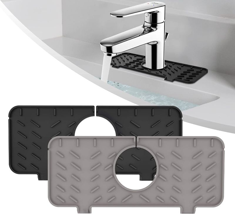 Photo 1 of 2pcs Silicone Kitchen Faucet Sink Splash,Faucet Splash Water Catcher Mat,Sink Draining Pad Behind Faucet,Drip Protector Splash Countertop(Black+Grey)
