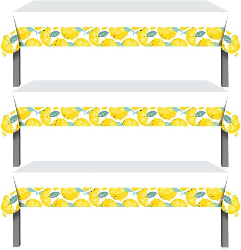 Photo 1 of 3Pcs Yellow Lemon Citrus Fruit Party Decorations Table Covers - Summer Tropical Lemonade Lemons Baby Shower Birthday Party Decor Supplies Favors Plastic Table Runner Tablecloth(86.6''x52'')
