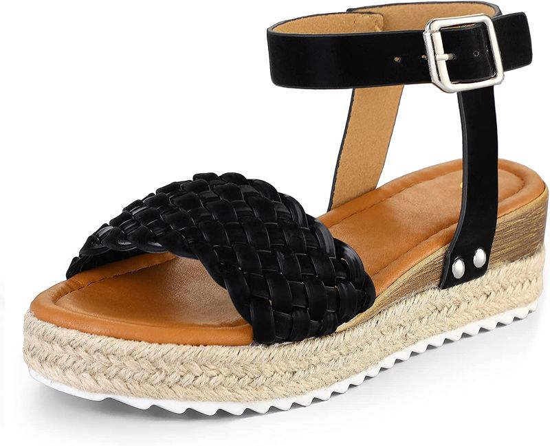 Photo 1 of mysoft Women’s Braided Flatform Sandals Open Toe Ankle Strap Platform Espadrilles Wedge Casual Sandal. SIZE 8 
