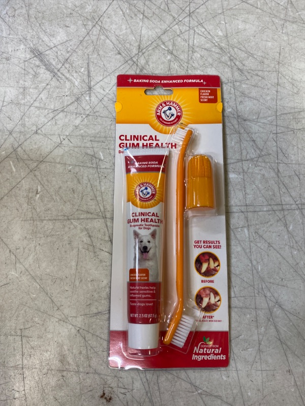 Photo 2 of Arm & Hammer for Pets Clinical Care Dental Gum Health Kit for Dogs | Contains Toothpaste, Toothbrush & Fingerbrush | Soothes Inflamed Gums, 3-Piece Kit, Chicken Flavor. EXP 06/2023
