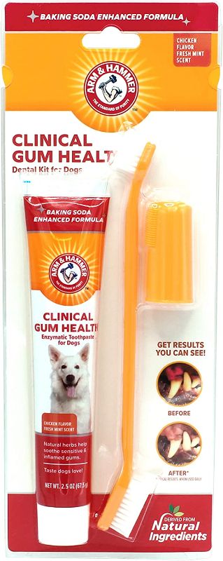 Photo 1 of Arm & Hammer for Pets Clinical Care Dental Gum Health Kit for Dogs | Contains Toothpaste, Toothbrush & Fingerbrush | Soothes Inflamed Gums, 3-Piece Kit, Chicken Flavor. EXP 06/2023
