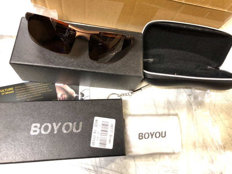 Photo 3 of BOYOU Mens Sports Polarized Sunglasses UV Protection Sunglasses for Men Fishing Driving Half Frame Brown A8177BOYOU Mens Sports Polarized Sunglasses UV Protection Sunglasses for Men Fishing Driving Half Frame Brown A8177