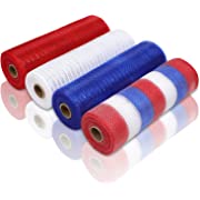 Photo 1 of 4 Rolls 4th of July Patriotic Deco Mesh Ribbon 10 inch x 30 feet Each Roll, Independence Day Ribbon Poly Mesh Metallic Foil Ribbon for Wreath Decoration DIY Crafts Making Supplies