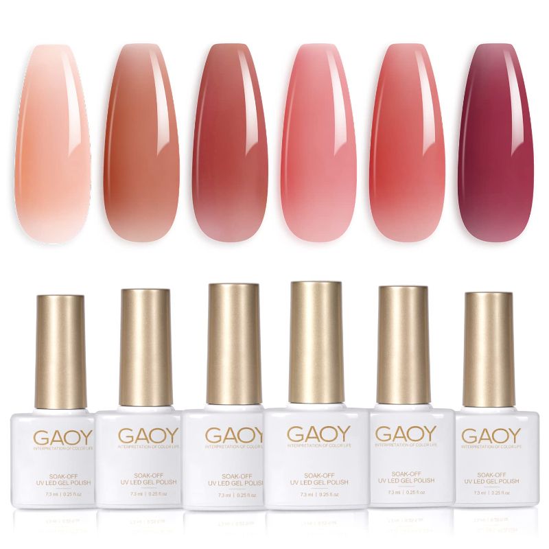 Photo 1 of GAOY Summer Jelly Gel Nail Polish Set of 6 Colors Including Red Pink Nude Gel Polish Kit UV LED Soak Off Nail Polish Home DIY Manicure Nail Salon Varnish
