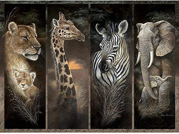 Photo 1 of Bits and Pieces - 1000 Piece Jigsaw Puzzle - Pride of Africa, African Jungle Animals; Lions, Giraffes, Elephants and Zebras - by Artist Ruane Manning - 1000 pc Jigsaw