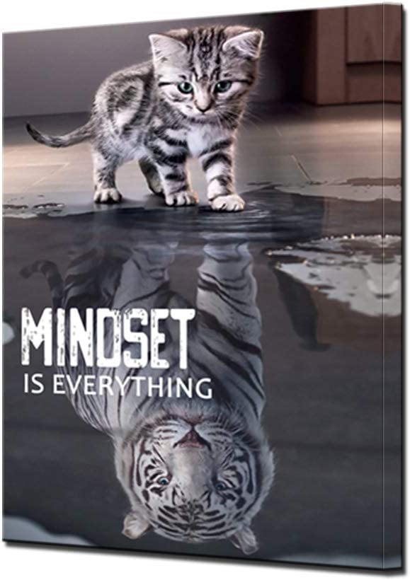 Photo 1 of 2Pack--hong Mindset is Everything Motivational Canvas Wall Art Cat Tiger Modern Inspirational Success Quote Artwork for Living Room Office Home Framed Wall Decor Set (Cat-Tiger, 16x24inch)