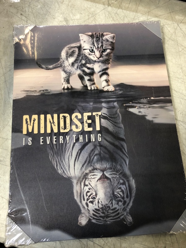 Photo 3 of 2Pack--hong Mindset is Everything Motivational Canvas Wall Art Cat Tiger Modern Inspirational Success Quote Artwork for Living Room Office Home Framed Wall Decor Set (Cat-Tiger, 16x24inch)