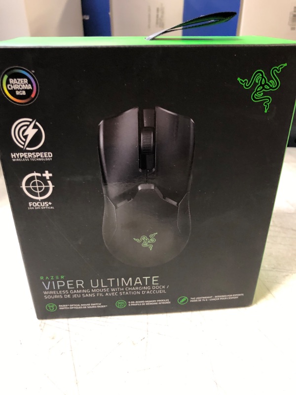 Photo 1 of Razer Viper Ultimate Hyperspeed Lightweight Wireless Gaming Mouse & RGB Charging Dock: Fastest Gaming Mouse Switch - 20K DPI Optical Sensor - Chroma Lighting - 8 Programmable Buttons - 70 Hr Battery Classic Black Mouse + Dock----factory sealed