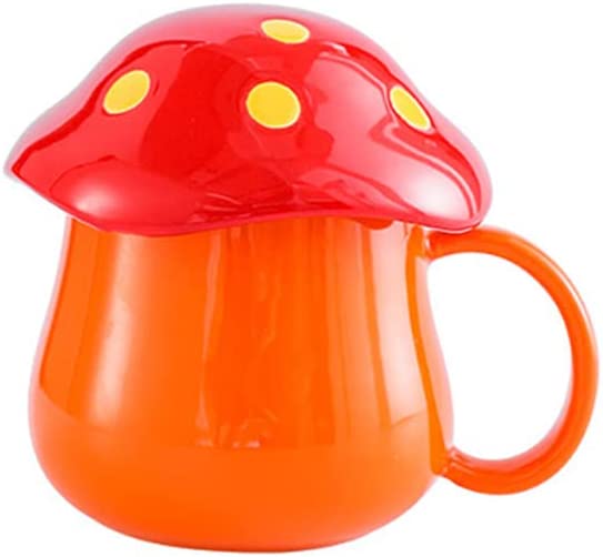 Photo 1 of 3D Cartoon Mushroom Cup original ceramic mug with Lid & Coaster Premium Gift for Children Boys Girls Microwave free (orange)
