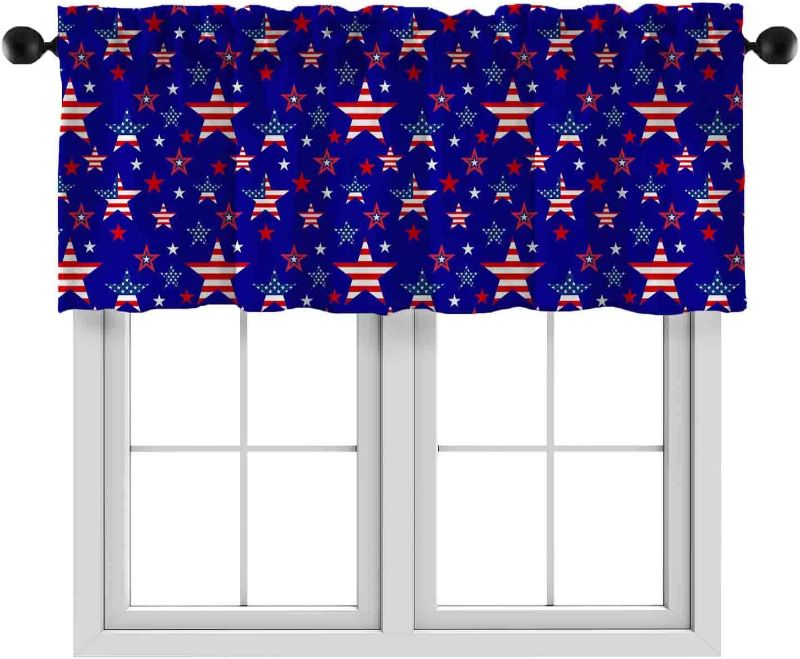 Photo 1 of ATEDEANEI Valances for Kitchen Windows, Bathroom, Living Room, Bedroom , 52X18 Inches, Blue Purple Star Flag
