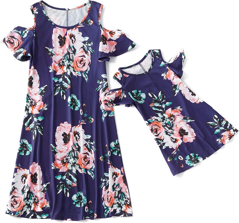 Photo 1 of IFFEI Mommy and Me Matching Dress Short Sleeve Floral Printed Summer Dress for Mother and Daughter 4-5YEARS
