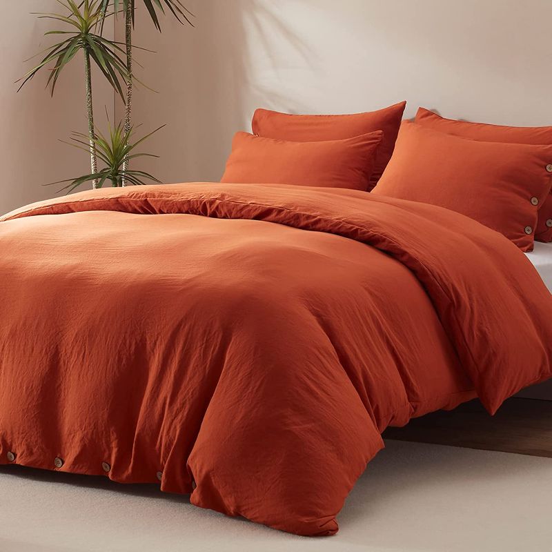 Photo 1 of Anluoer Duvet Cover Queen Size with 2 Pillow Shams- Washed Queen Duvet Cover Set with Buttons Closure, Soft Microfiber Bedding Comforter Covers for All Season(Burnt Orange, 90x90 inches, 3 Pieces )