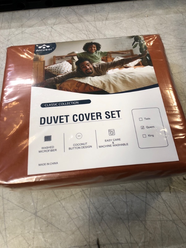 Photo 2 of Anluoer Duvet Cover Queen Size with 2 Pillow Shams- Washed Queen Duvet Cover Set with Buttons Closure, Soft Microfiber Bedding Comforter Covers for All Season(Burnt Orange, 90x90 inches, 3 Pieces )