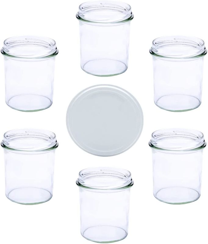 Photo 1 of 6 Pack, 8 OZ Thick Glass Jars with Lids, Clear Round Candle Jars with 6 Metal PVC Free Lids - Food Storage Containers, Canning Jar, Spice, Powder, Liquid Container, Dishwasher Safe // Made in GERMANY