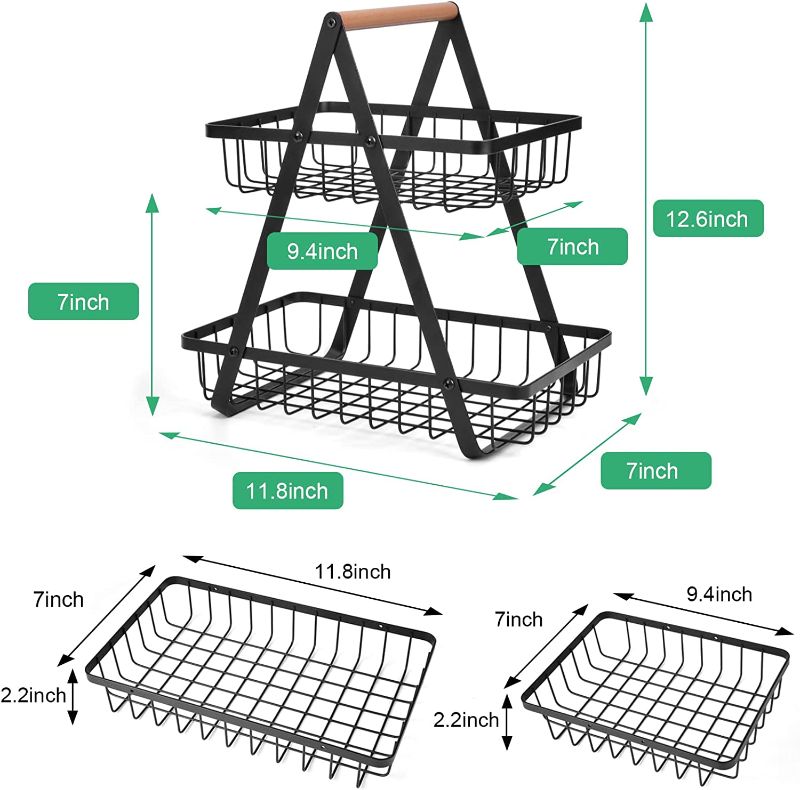 Photo 2 of 2-Tier Countertop Fruit Basket, Wire Fruit Bowl Bread Basket Vegetable Storage Stand for Kitchen Counter, Black