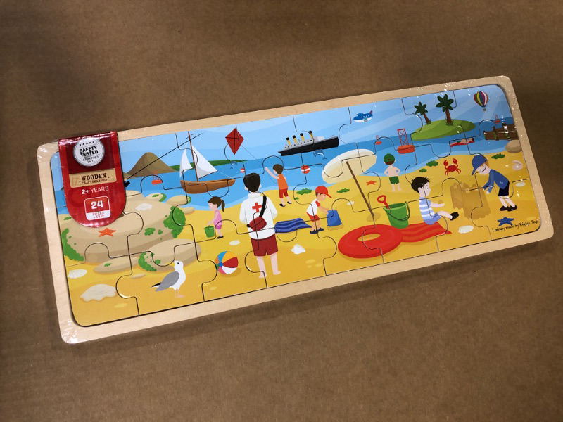 Photo 2 of Bigjigs Toys Wooden At the Seaside Tray Puzzle - 24 Piece