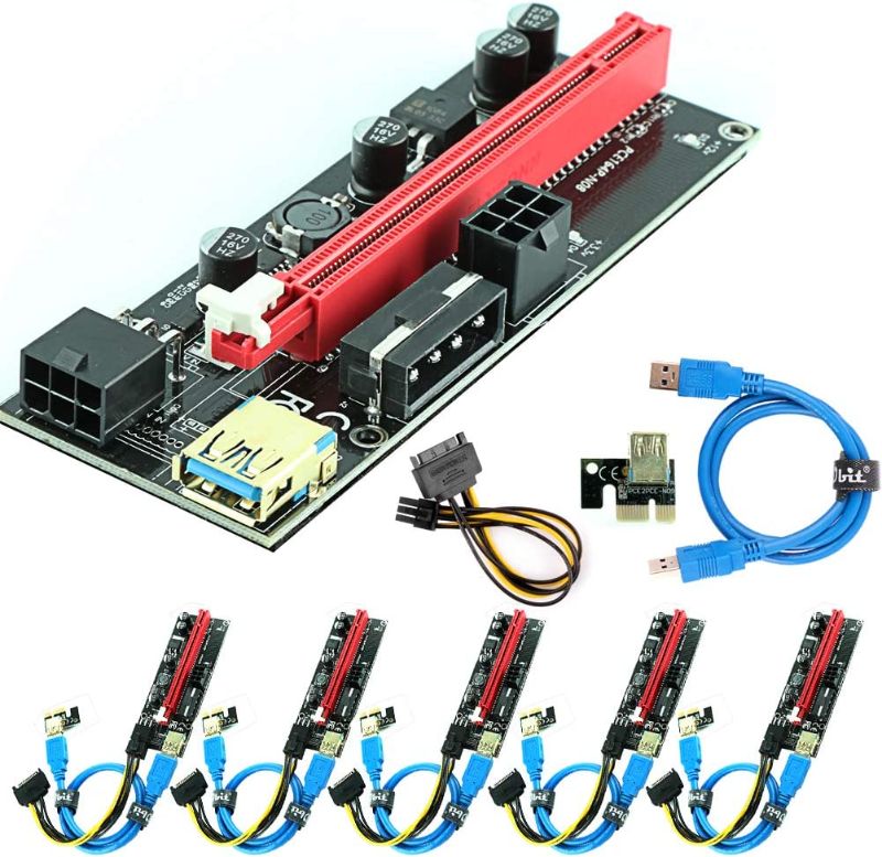 Photo 4 of Ubit 12-Pack Multi-Interface (6pin/MOLEX/SATA) PCI-E Riser with Led Notice Function Express Cable 1X to 16X Graphics Extension Ethereum ETH Mining Powered Riser Adapter Card+60cm USB 3.0 Cable