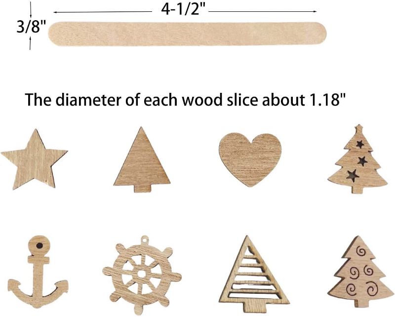 Photo 2 of Wooden Popsicle Sticks for Crafts 4.5 inch, 1000Pcs Craft Sticks Bulk with 50Pcs Assorted Unfinished Wood Slices 1.18 inch, Multi-Purpose Wood Art Stick for Waxing, Food, Art Project, Ice Cream
