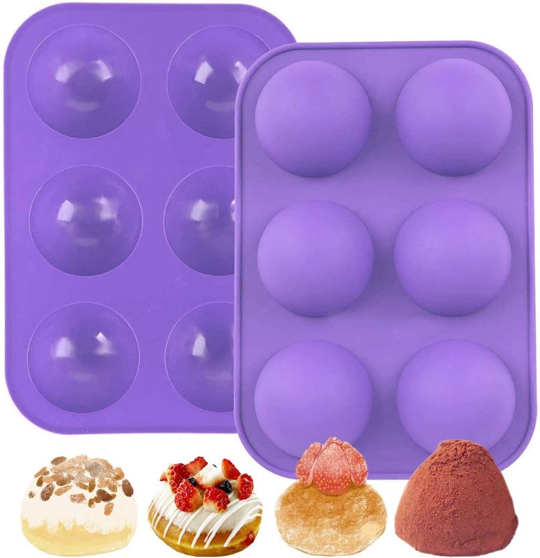 Photo 1 of ZPOKA 2 Pack 6-Cavity Semi Sphere Silicone Mold, Baking Mold for Making Hot Chocolate Bomb, Cake, Jelly, Dome Mousse (Purple)
