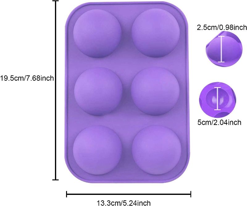 Photo 2 of ZPOKA 2 Pack 6-Cavity Semi Sphere Silicone Mold, Baking Mold for Making Hot Chocolate Bomb, Cake, Jelly, Dome Mousse (Purple)
