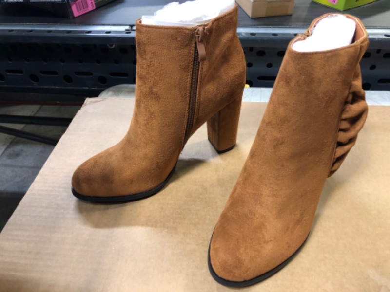 Photo 2 of 8.5---Womens Chunky Block Heel Ankle Boots Faux Suede Ruffle Fall Winter Western Booties 8.5 Z/Brown